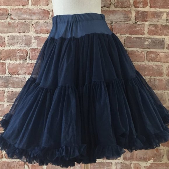 Gorgeous Vintage Navy Blue Soft Nylon Semi-Sheer Crinoline Petticoat - S/M - Picture 2 of 10